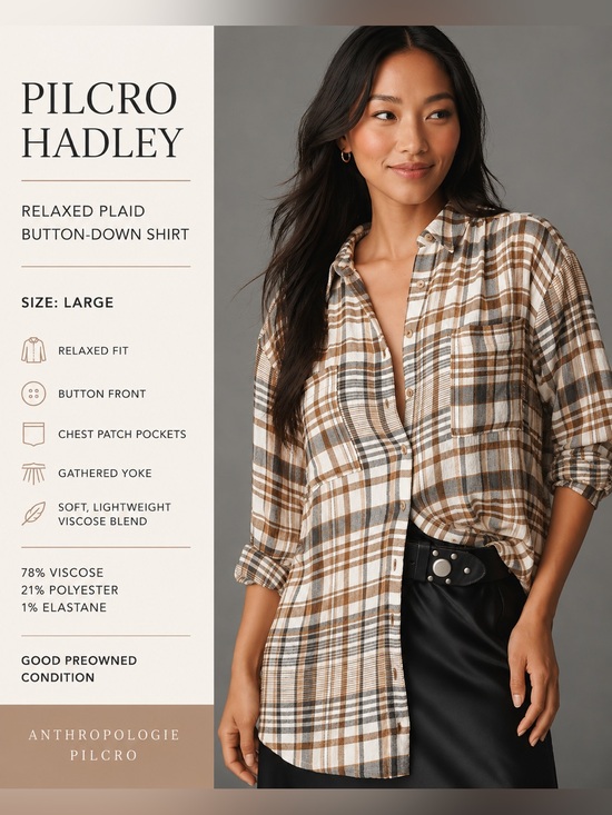 Pilcro Tops - Pilcro Plaid Button-Up Shirt in Brown, Cream & Black